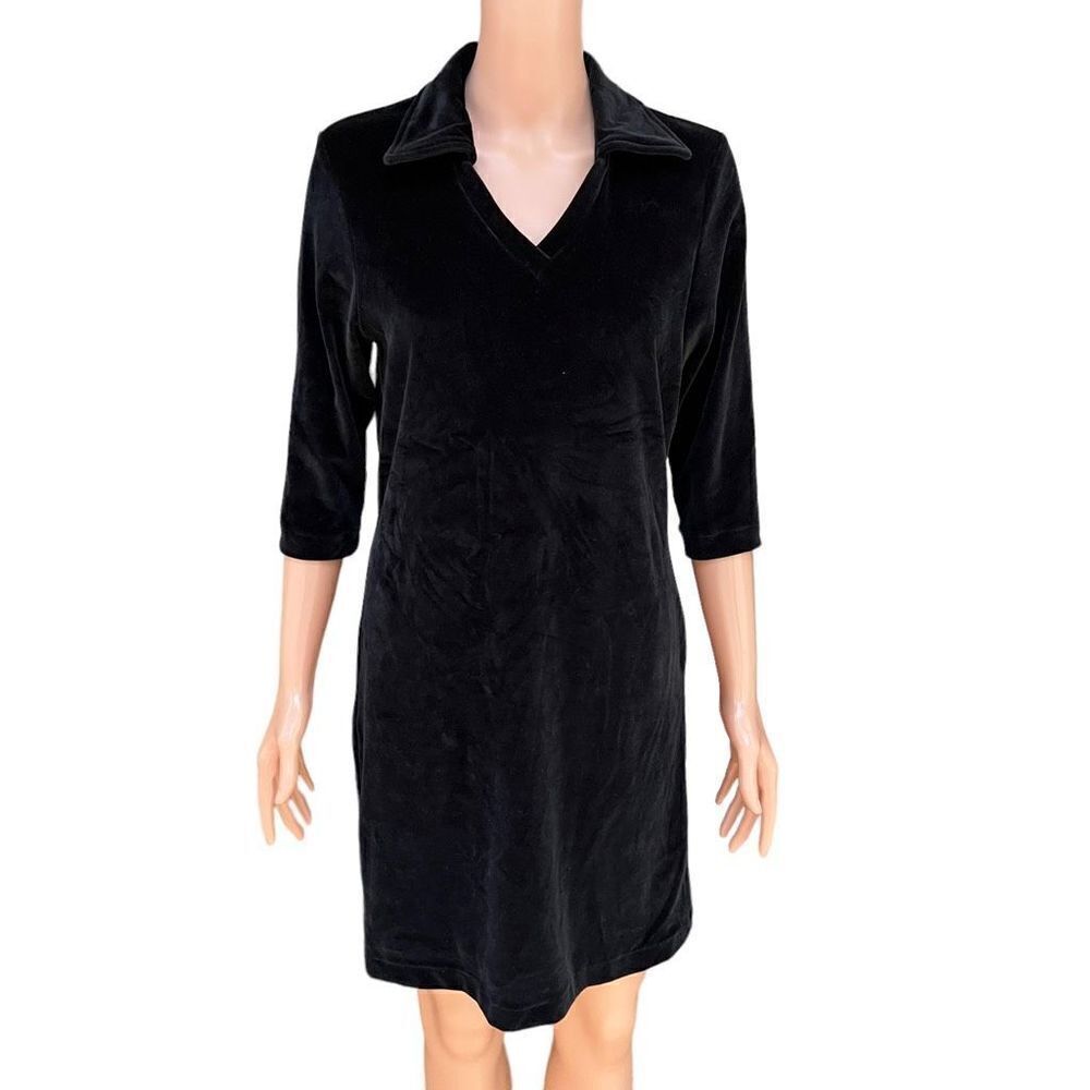 Vintage 90s Limited America black Velour Collared Mini Aline Dress S stretch